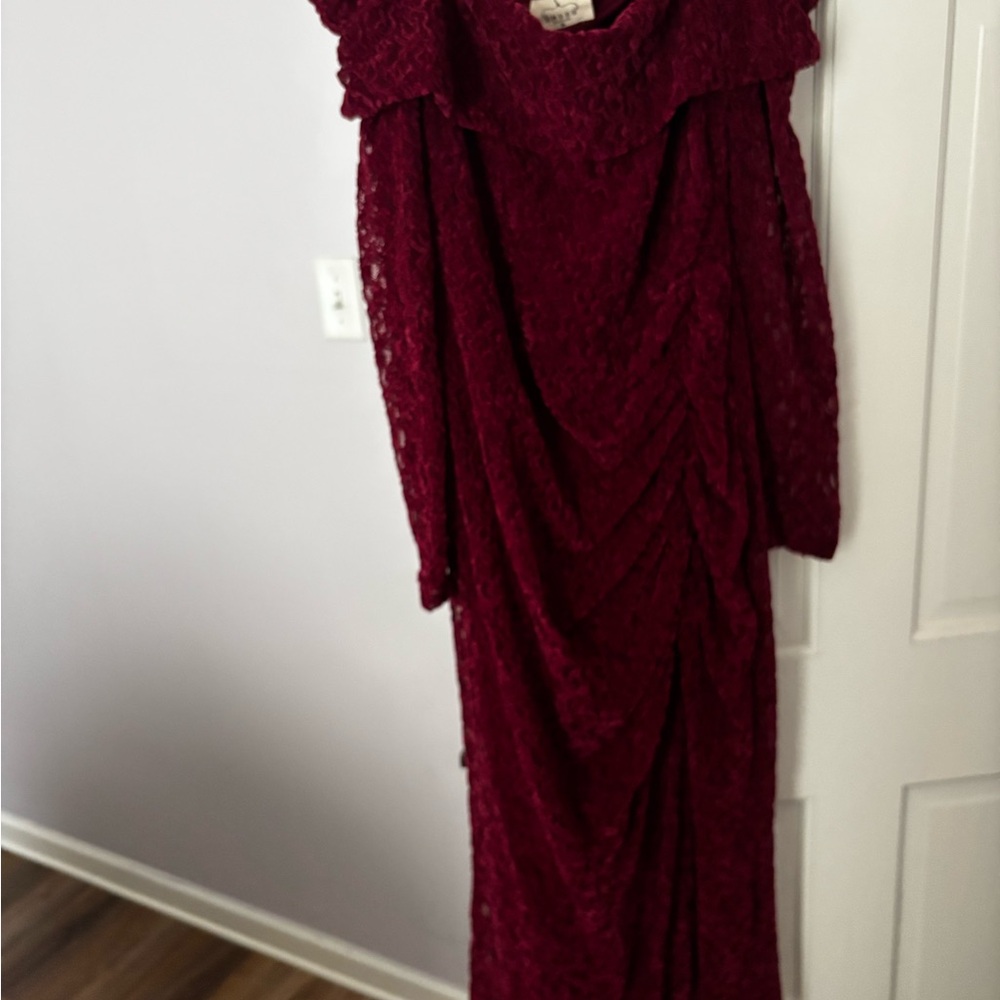Free People Long-Sleeve Lace Burgundy Maxi Dress